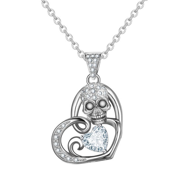 Heart Skull  Zircon Crystal Necklace