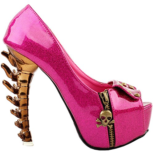 Womens Skull Zipper Peeptoe Platform Bone Heel Club Pumps