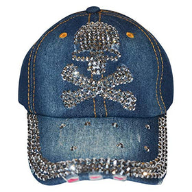 Women Distressed Rhinestone Skull Cap