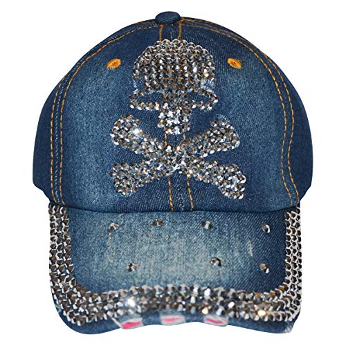 Women Distressed Rhinestone Skull Cap