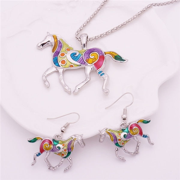 Enamel Horse Jewelry Set