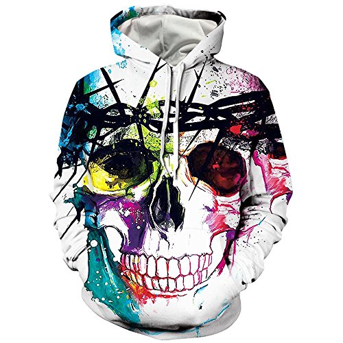 Unisex 3d Light Weight Paint Skull Pullover Hoodie