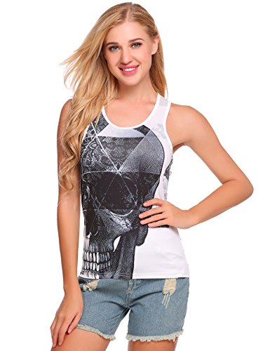 Women's 3D Digital Skull Print Crew Neck Sleeveless Tank Top