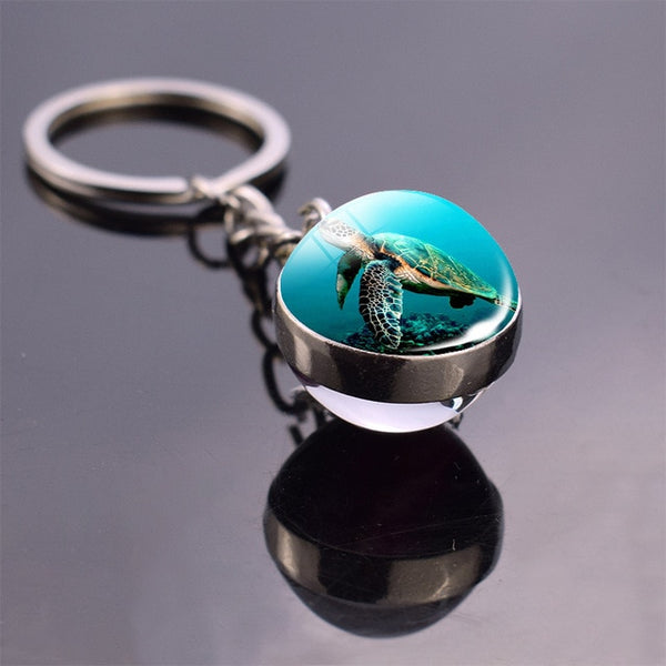 Sea Turtle Glass Ball Key Chain Key ring