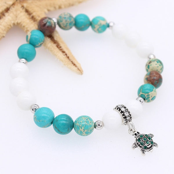 Natural Stone Turtle Charm Bracelet