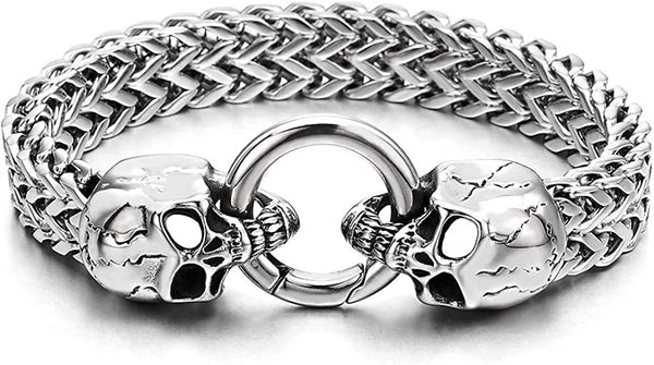 Skull Link Curb Chain Bracelet 8.5 Inches