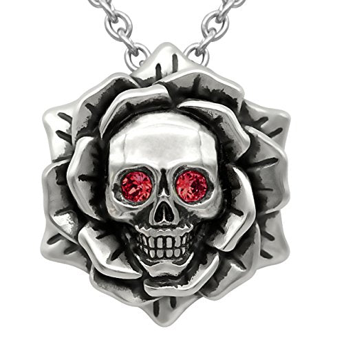 Skull Rose Birthstone Necklace
