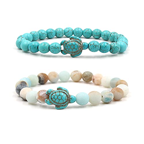 2pcs Natural Stone Elastic Sea Turtles Beads Bracelets