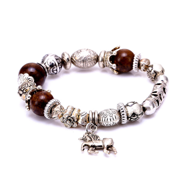 Vintage Natural Stone Silver Elastic Horse Bracelet
