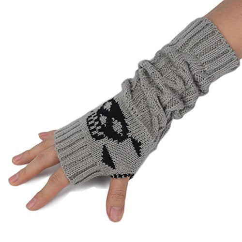 Unisex Cable Knit Fingerless Skull Arm Warmers