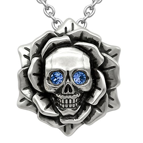 Skull Rose Birthstone Necklace