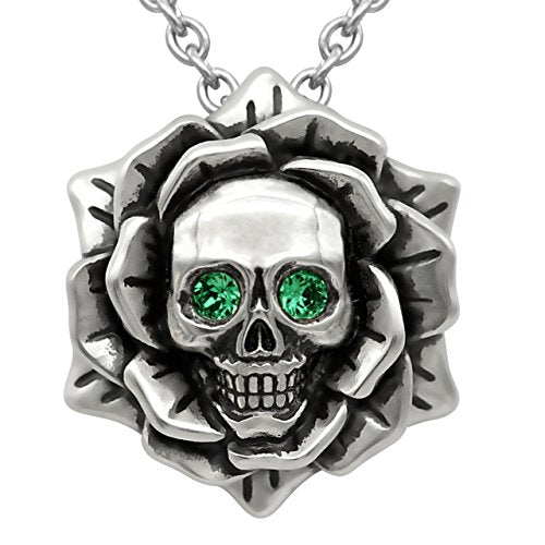 Skull Rose Birthstone Necklace