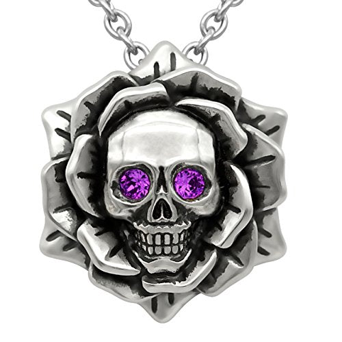 Skull Rose Birthstone Necklace