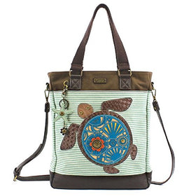 Charming Sea Turtle Leather & Canvas Tote Bag