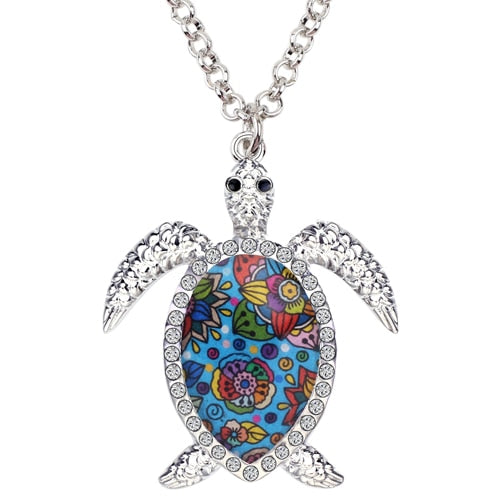 Enamel Alloy Rhinestone Sea Turtle Necklace