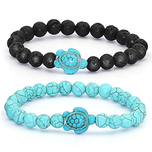 2PCS Natural Stone Sea Turtle Elastic Beads Bracelets