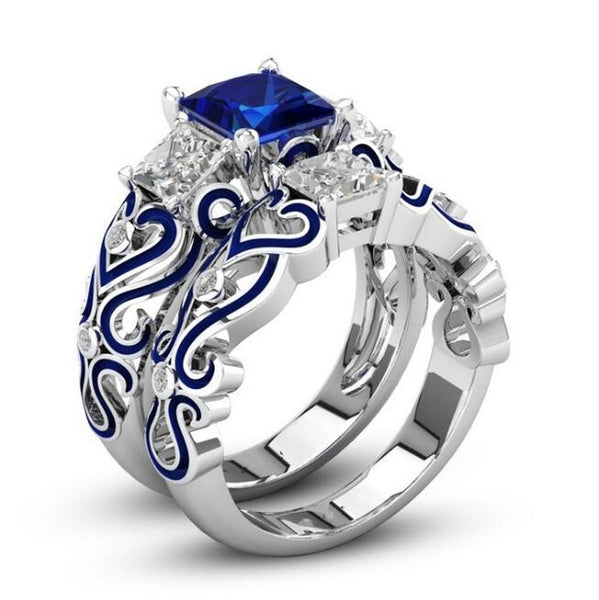 Antique Crystal Three-Stone Enamel Ring Set