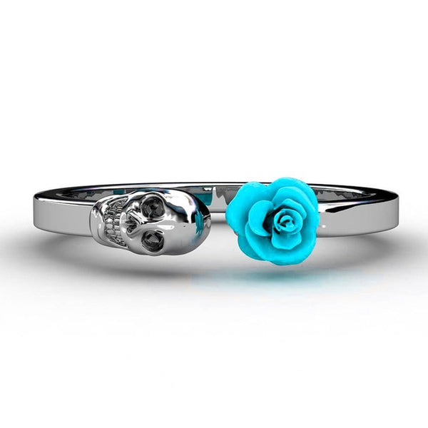 Stainless Steel Rose Skull Womens Ring