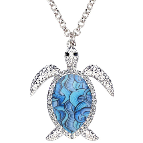 Enamel Alloy Rhinestone Sea Turtle Necklace