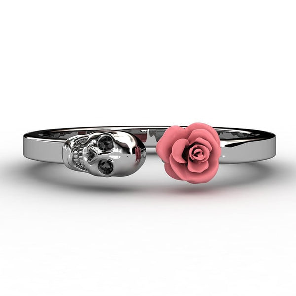 Stainless Steel Rose Skull Womens Ring
