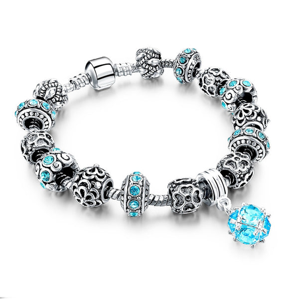 Tibetan Silver Crystal Charm Bracelet - Free Shipping!
