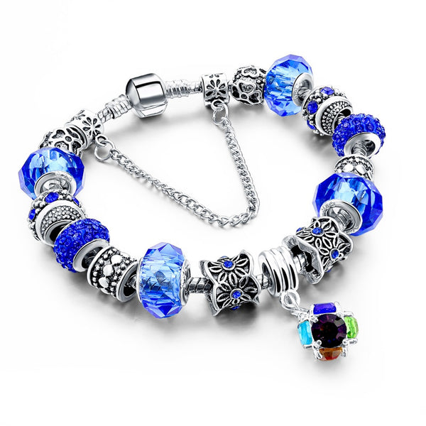 Tibetan Silver Crystal Charm Bracelet - Free Shipping!