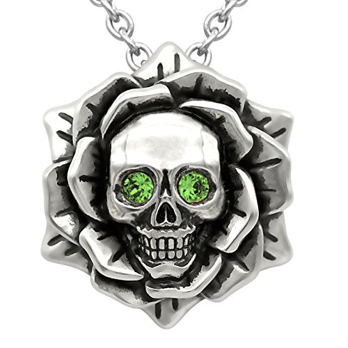 Skull Rose Birthstone Necklace
