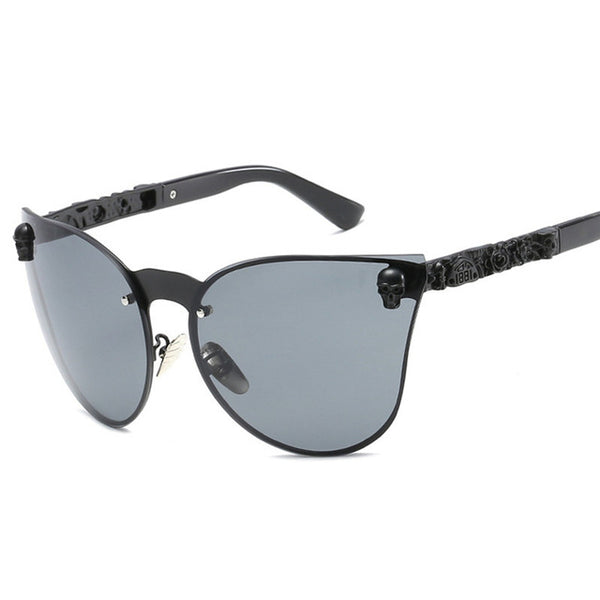 Oversized Rimless Cat Eye Skull Metal Frame Sunglass