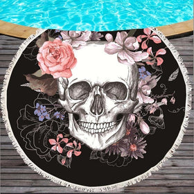 Large Round Skull Printed Beach Towel