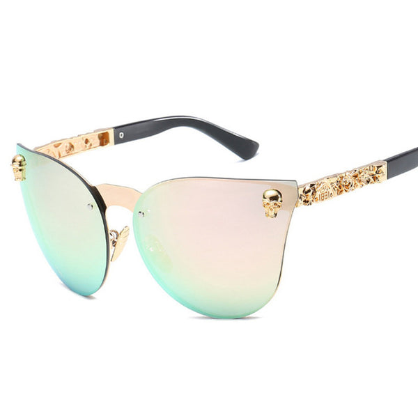 Oversized Rimless Cat Eye Skull Metal Frame Sunglass