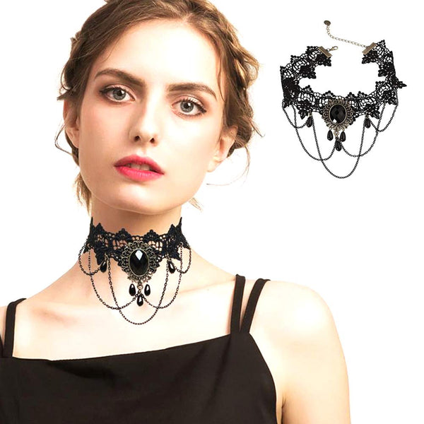 Gothic Floral Black Lace Choker
