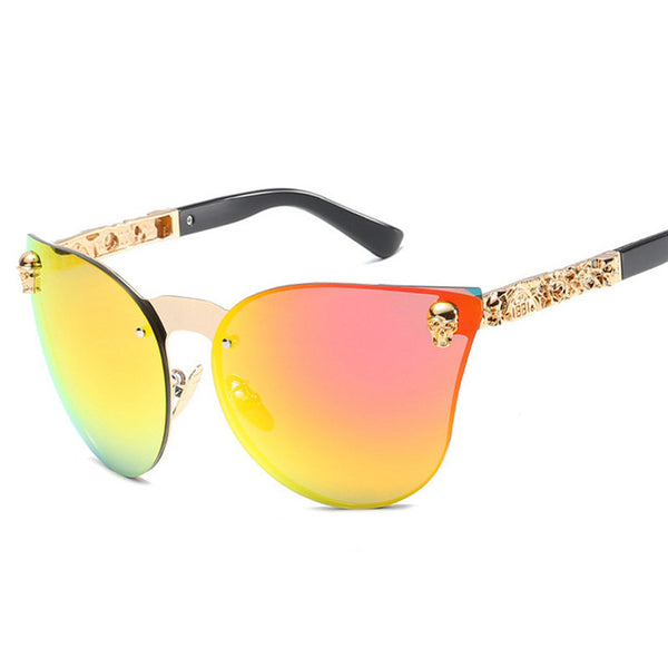 Oversized Rimless Cat Eye Skull Metal Frame Sunglass