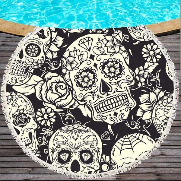 Large Round Skull Printed Beach Towel