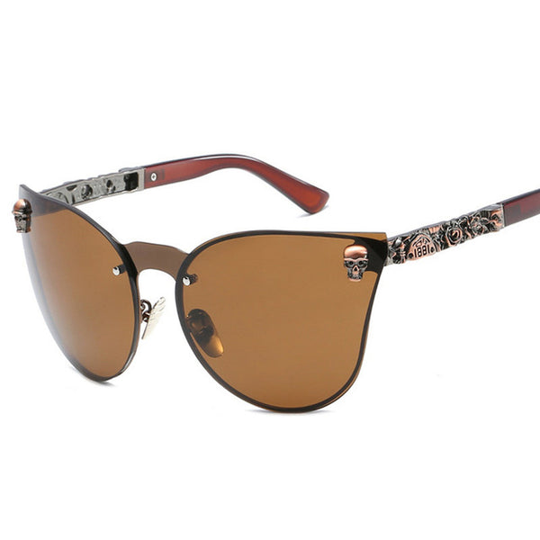 Oversized Rimless Cat Eye Skull Metal Frame Sunglass