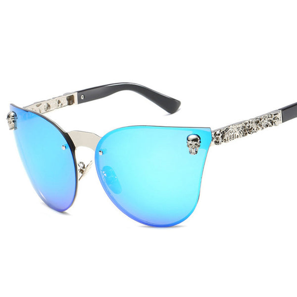 Oversized Rimless Cat Eye Skull Metal Frame Sunglass