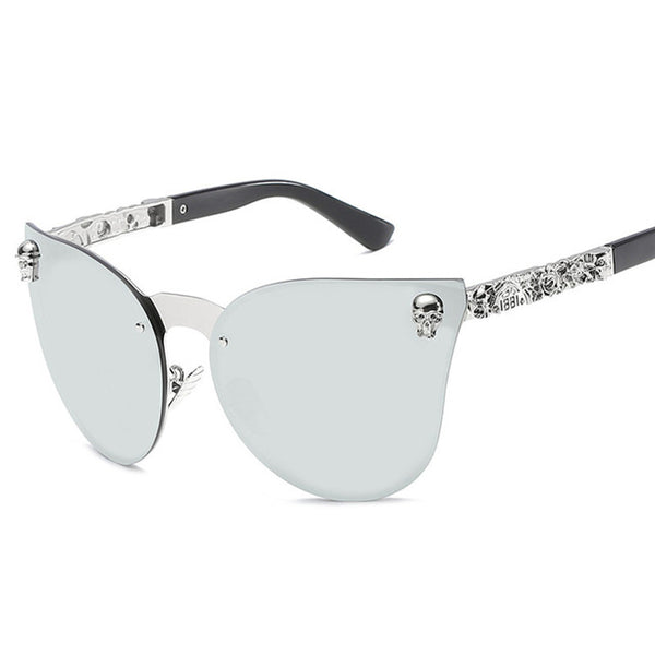 Oversized Rimless Cat Eye Skull Metal Frame Sunglass