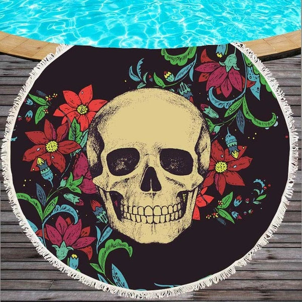 Large Round Skull Printed Beach Towel