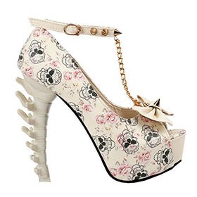 Sexy Skull Print Studs Chain Platform Bone Heel Pumps
