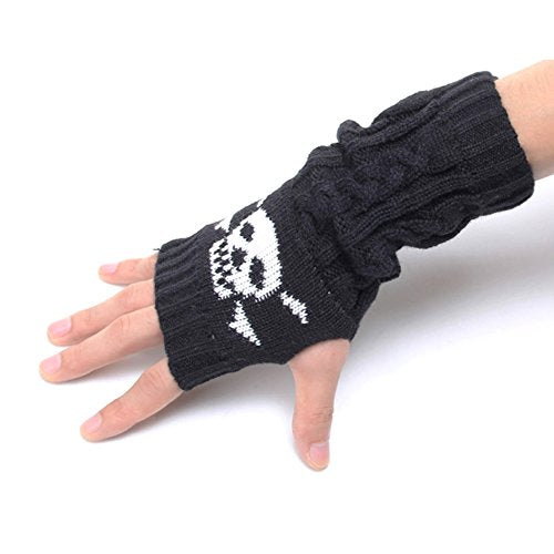 Unisex Cable Knit Fingerless Skull Arm Warmers