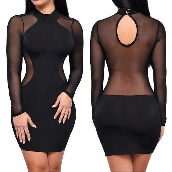 Gothic See Through O Neck Long Sleeve Mini Dress