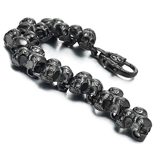 Gothic Large Stainless Steel Triple Skulls Bracelet for Men