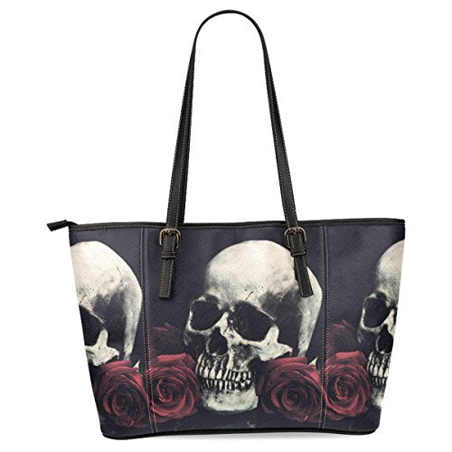 Rose Skull Women Leather Tote Shoulder Bag