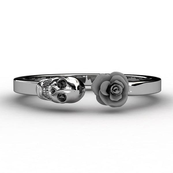 Stainless Steel Rose Skull Womens Ring