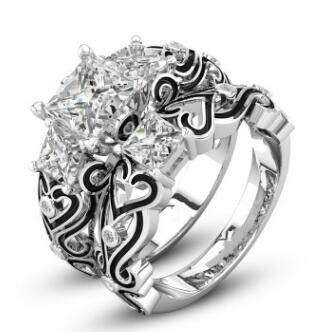 Antique Crystal Three-Stone Enamel Ring Set