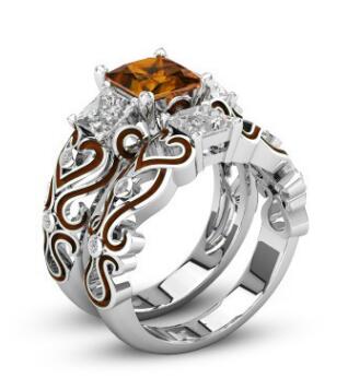 Antique Crystal Three-Stone Enamel Ring Set