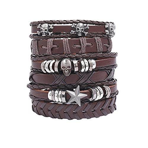 6 Pcs Braided Skull Wristband Bracelet