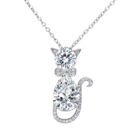 925 Sterling Silver Cubic Zirconia Cat Rolo Chain Pendant Necklace