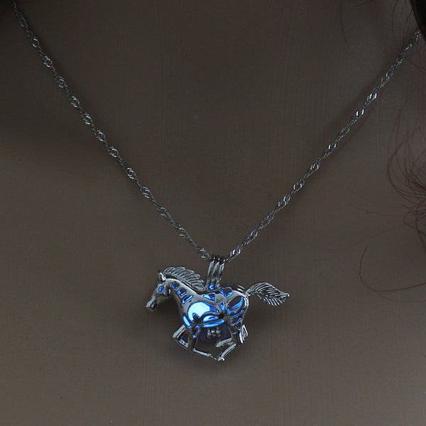 Glow In The Dark Running Horse Pendant Necklace