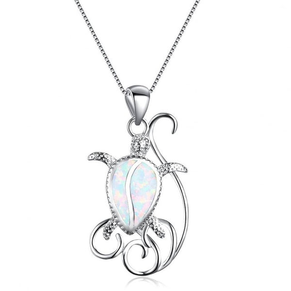 Silver Opal Turtle Pendant Necklace