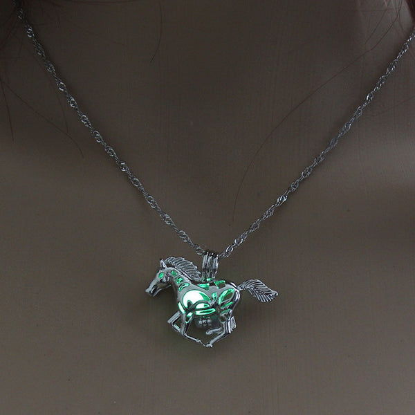 Glow In The Dark Running Horse Pendant Necklace